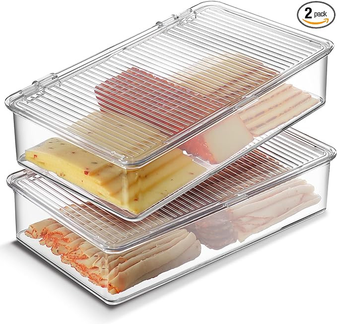 Tafura Bacon Container For Refrigerator (2 Pack) Fridge Storage Organizer | Cheese & Deli Storage... | Amazon (US)