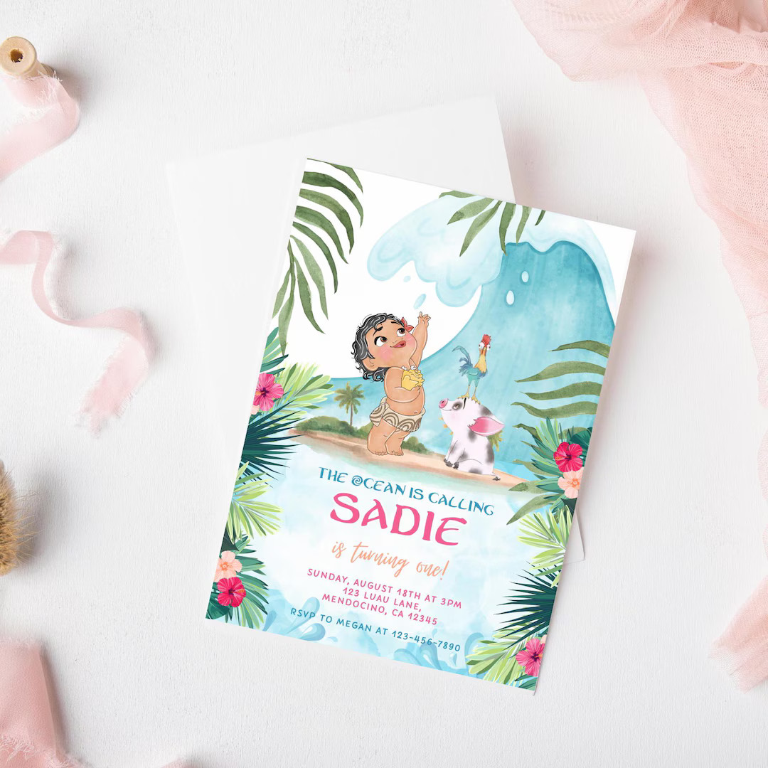 Baby Moana Birthday Invitation, Moana First Birthday Party, Luau Moana Invite, 1st 2nd Birthday H... | Etsy (US)