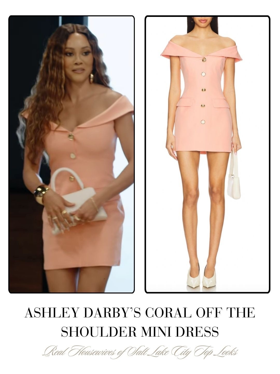 Ashley Darby’s Coral Off The Shoulder Mini Dress 