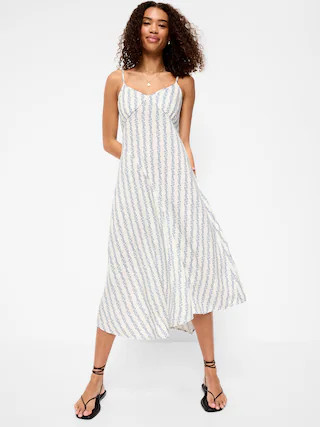 Fit & Flare Tie-Back Asymmetrical Midi Dress | Old Navy (US)