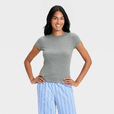 Women's Ribbed T-Shirt - A New Day™ Gray S | Target