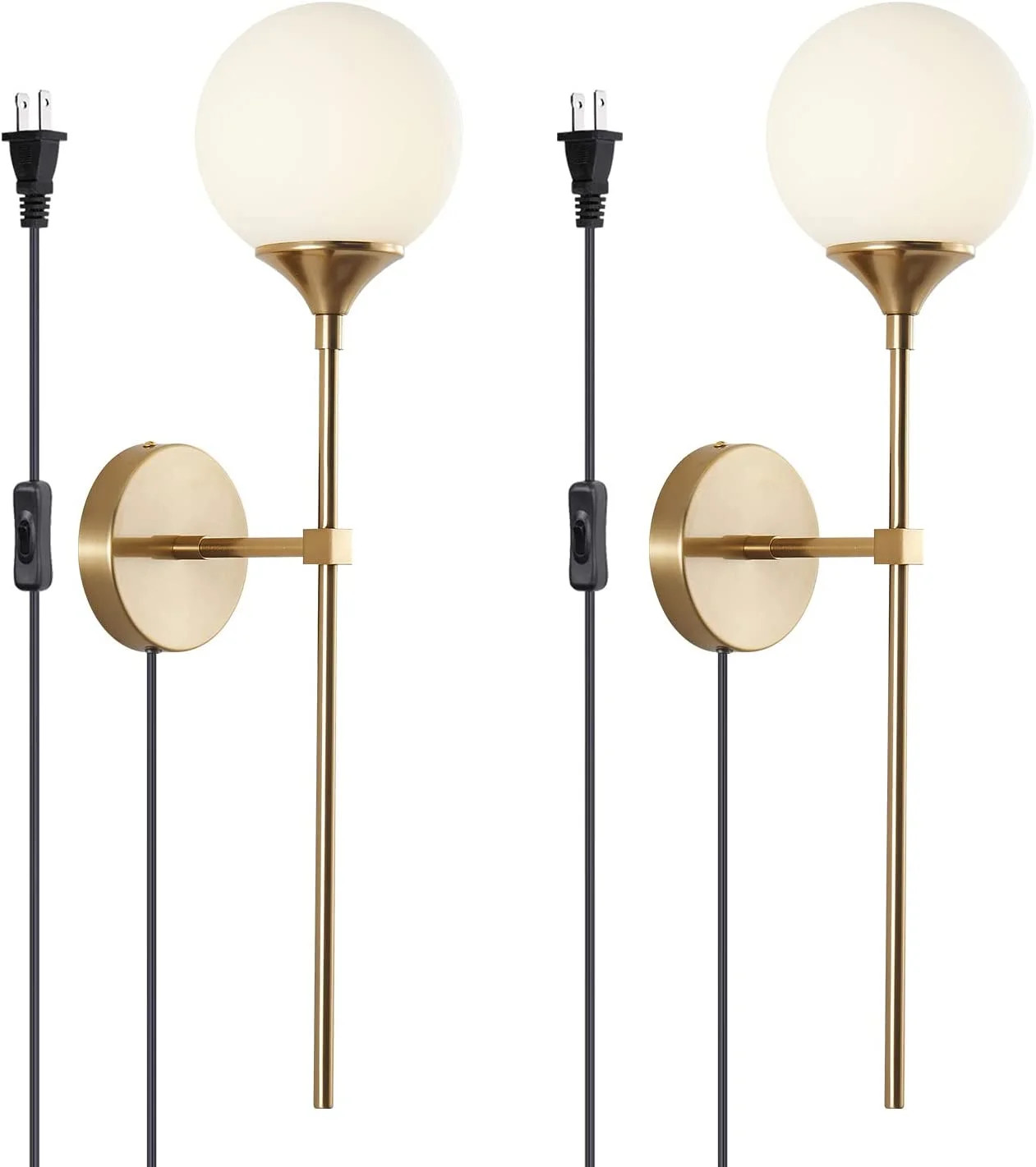 MANXING Lighting Gold Glass Globe Wall Sconces Plug in Mid Century Modern Wall Light Set of 2 Ind... | Walmart (US)
