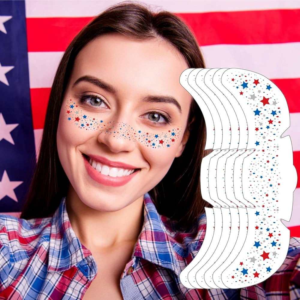 Glitter Freckles 4th of July, 6-Pack Face Tattoo Sparkle Star Freckles Makeup Patches for Face Ra... | Amazon (US)