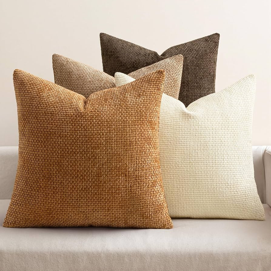 MIULEE Soft Decorative Chenille Fall Pillow Covers Brown 18x18 Pack of 4 | Amazon (US)