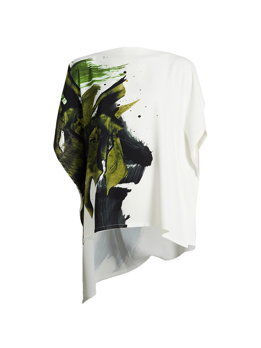 Women's Brushstroke Print Asymmetric Top - Chalk Olive Multi - Size XL | Saks Fifth Avenue
