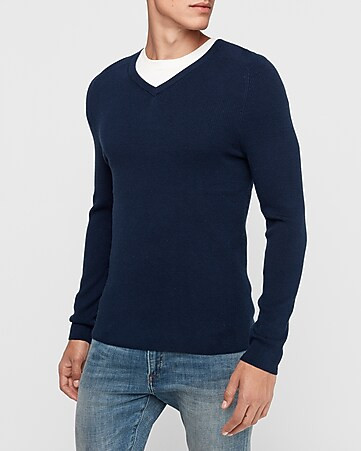 ribbed v-neck stretch sweater | Express