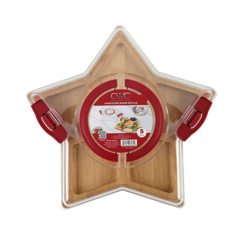 Cook With Color Texas Lone Star Shaped Charcuterie Board with Cover \u2013 6 Compartments, Bamboo... | Walmart (US)