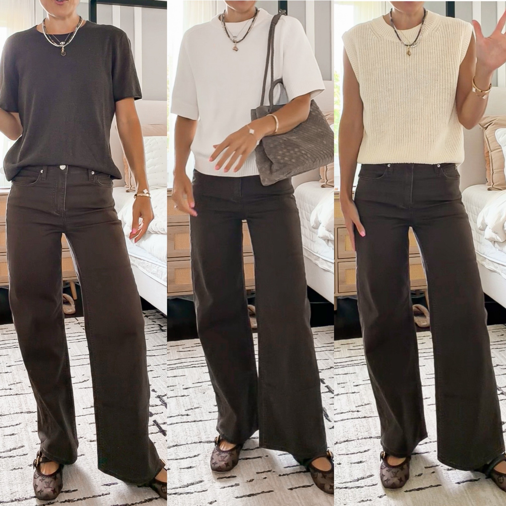 One pair of $50 chocolate brown jeans, three easy fall outfits 🤎 Love how good these wide legs look with everything from a simple sweater tee to a cozy knit. Such a good fall staple! Wearing size 25 short length @quince #quincepartner

#LTKOver40 #LTKSeasonal #LTKmomlife