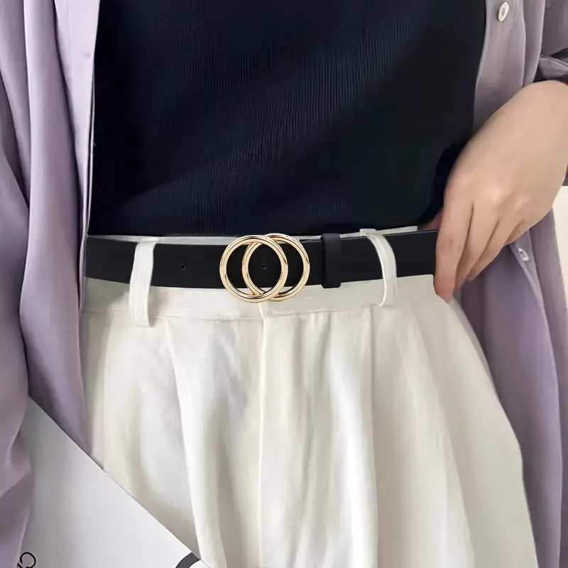 Elegant Women'S Pu Leather Belt With Double Ring Buckle - Perfect For Jeans & Dresses, Versatile ... | Temu Affiliate Program