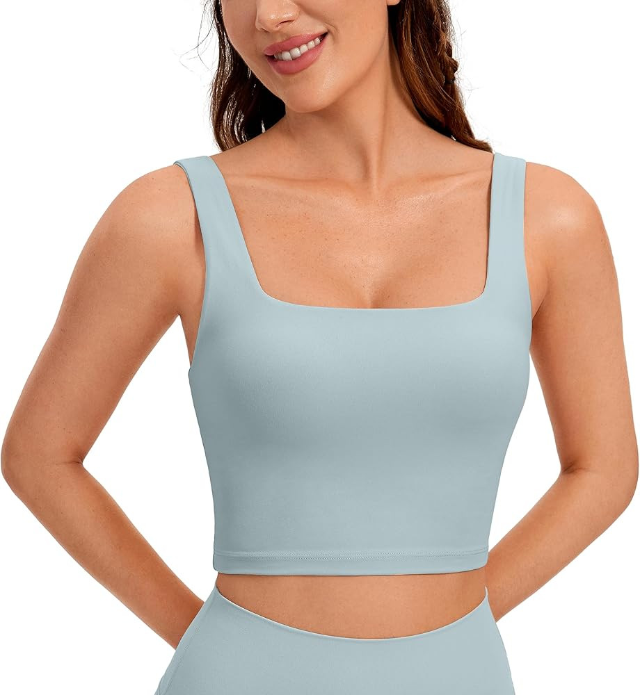 CRZ YOGA Butterluxe Womens Square Neck Longline Sports Bra - Workout Crop Tank Tops Padded with B... | Amazon (US)