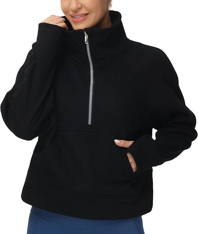 THE GYM PEOPLE Womens' Half Zip Pullover Fleece Stand Collar Crop Sweatshirt with Pockets Thumb H... | Amazon (US)
