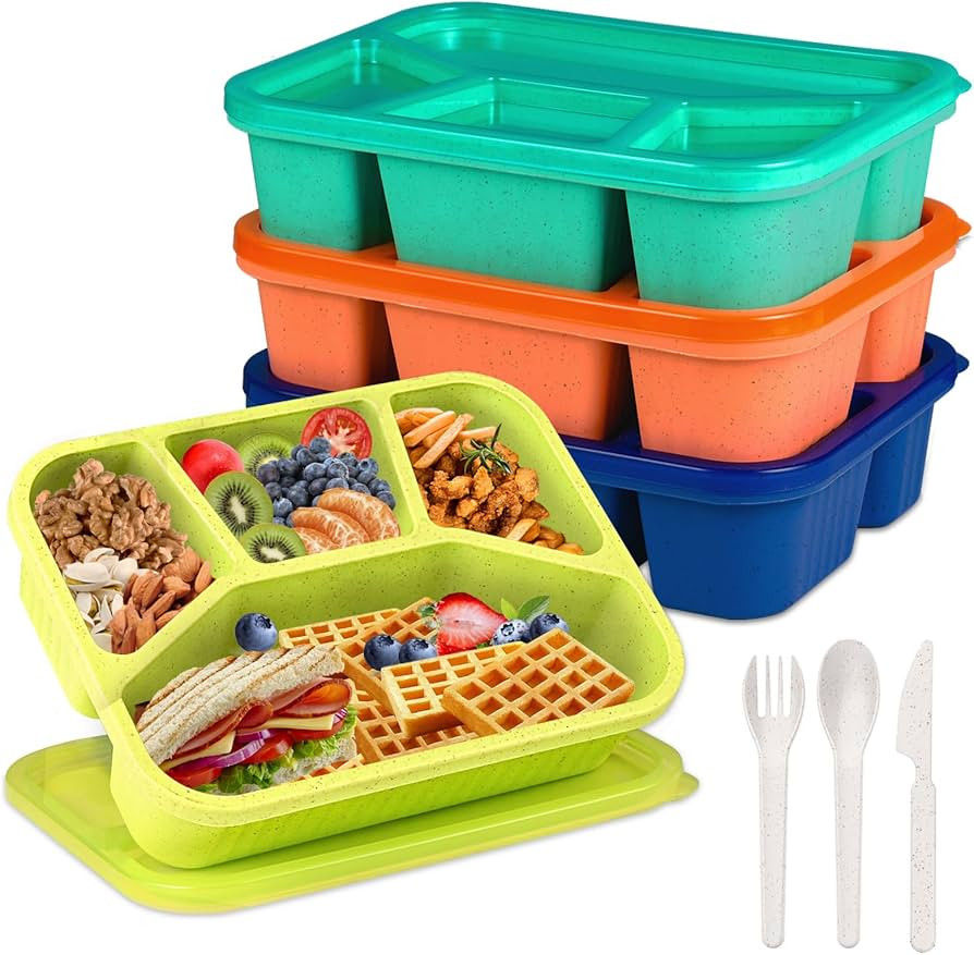 4 Pack Bento Box Lunch Box Container for Adult Kid, 4 Compartment Meal Prep Containers with Lids,... | Amazon (US)
