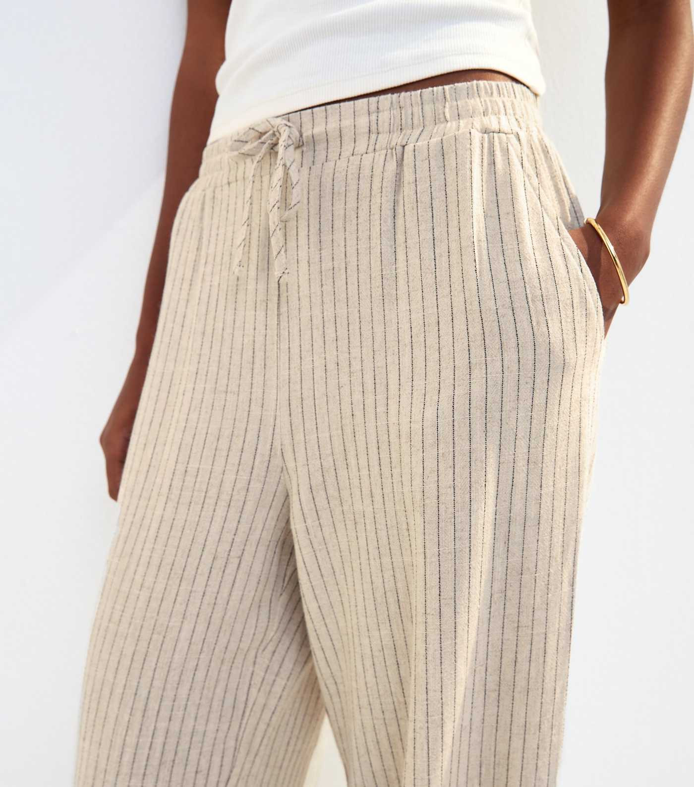 Stone Stripe Linen Look Wide Leg Trousers | New Look | New Look (UK)