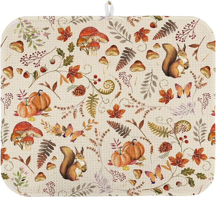 Quick Absorbent Kitchen Drying Mat - Stylish Patterns Fall Dish Drying Mat- 16\u00d718 Inch & 18\... | Amazon (US)