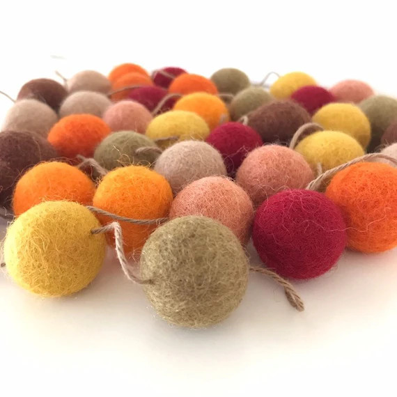 Falling Leaves Felt Ball Garland Thanksgiving Felt Ball - Etsy | Etsy (US)