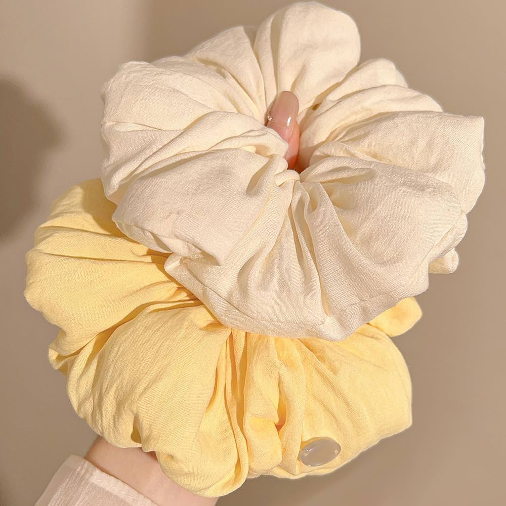 2Pcs Oversized Cotton Scrunchies Beige Yellow Large Scrunchies for Women Hair Scrunchie Elastic H... | Amazon (US)