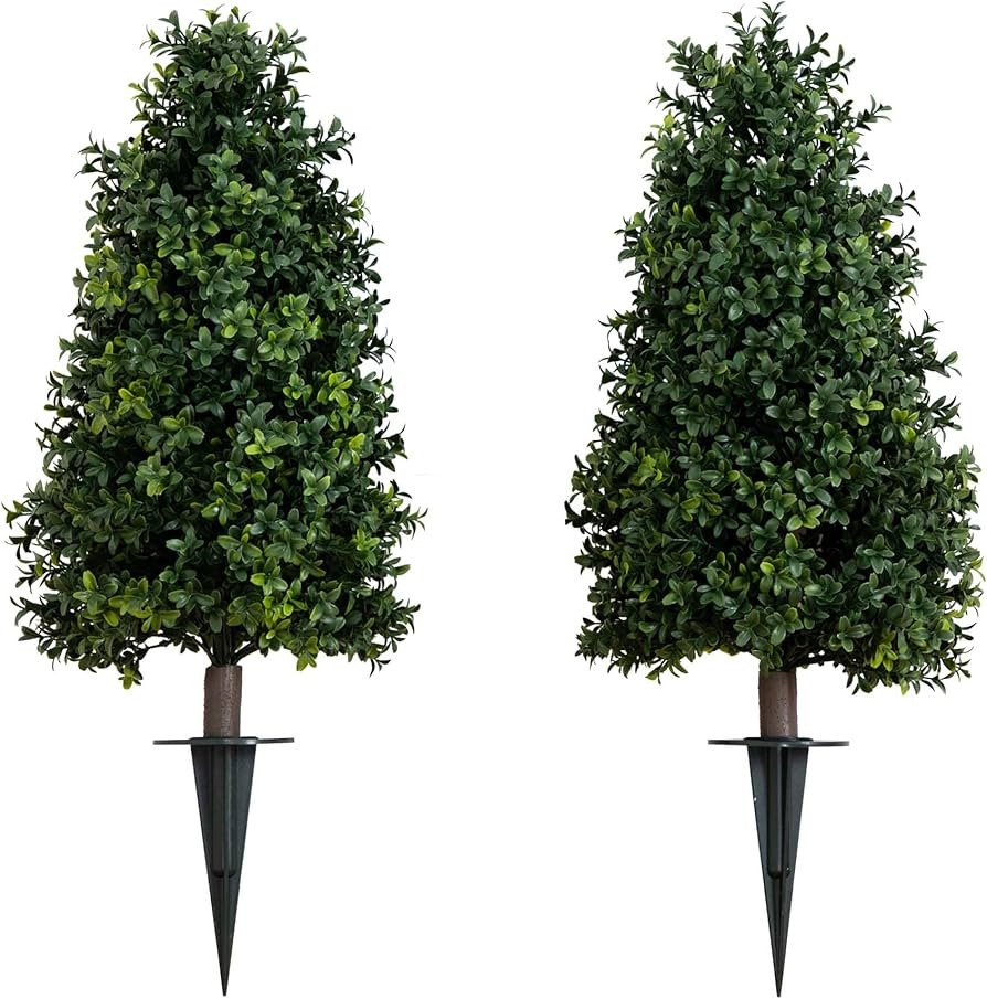 Nearly Natural 2.5 ft Artificial Boxwood Plants, Set of 2, UV Resistant with Integrated Ground St... | Amazon (US)