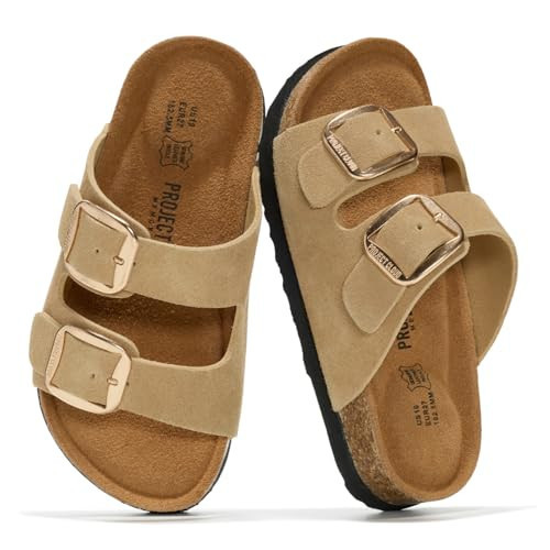 Project Cloud Genuine Leather Kids Sandals - Non Slip and Lightweight Beach Sandals for Girls & Boys with Memory Foam Insole & Cork Footbed Slides for Kids Boys & Girls Footwear(LILSANTO,CML,10T) | Amazon (US)