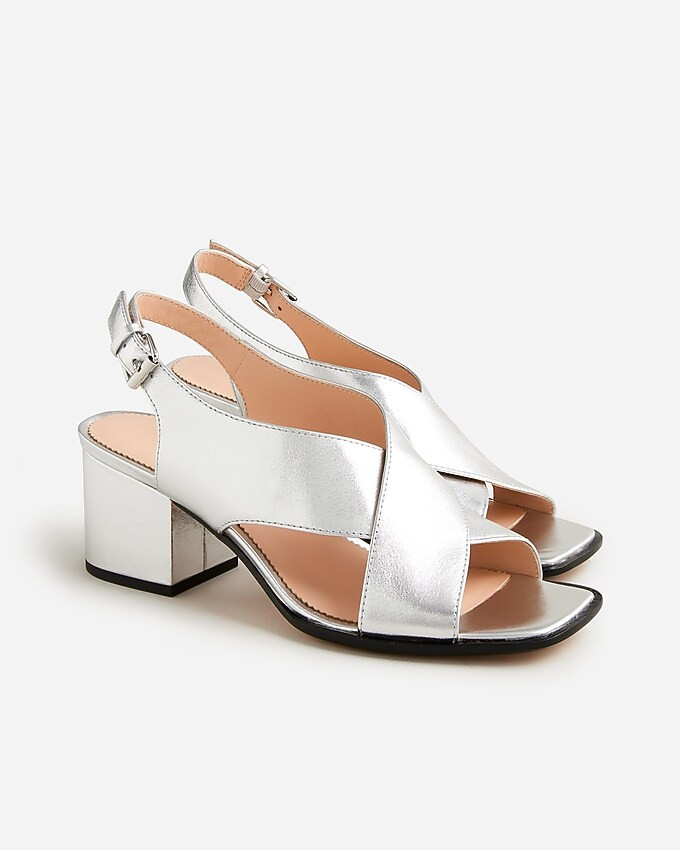Dylan crisscross block-heel sandals in metallic leather | J. Crew US