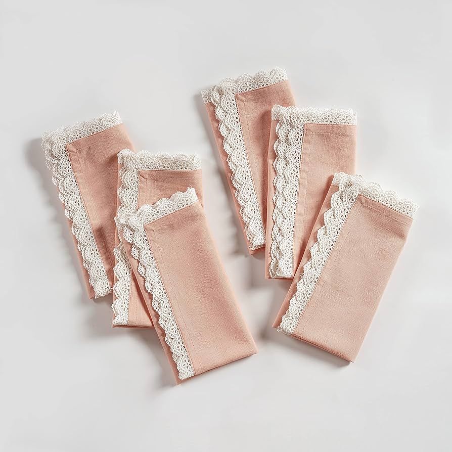 Fingercraft Cloth Napkin Cotton Linen Blend 6 Pack Mitered Corners with Elegant Lace Table Napkin... | Amazon (US)