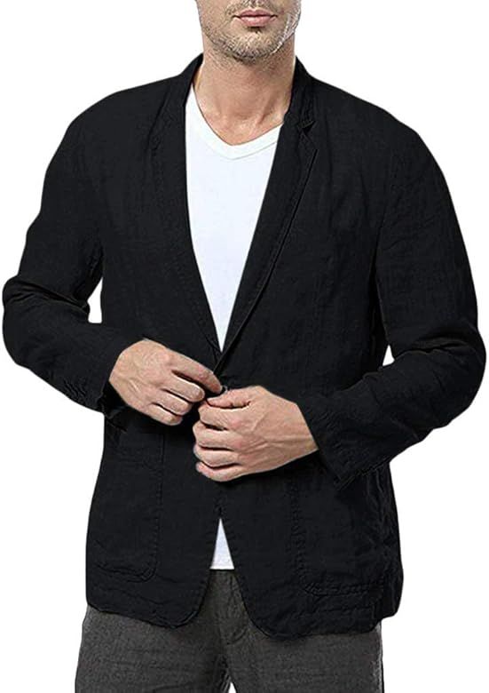 WUAI-Men Casual Suit Jackets Lightweight Linen Tailored Blazer One Button Business Sport Coat Out... | Amazon (US)