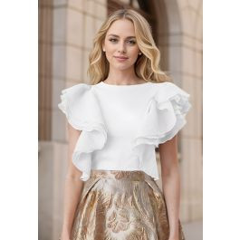 Exaggerated Organza Ruffles Sleeveless Top in White | Chicwish