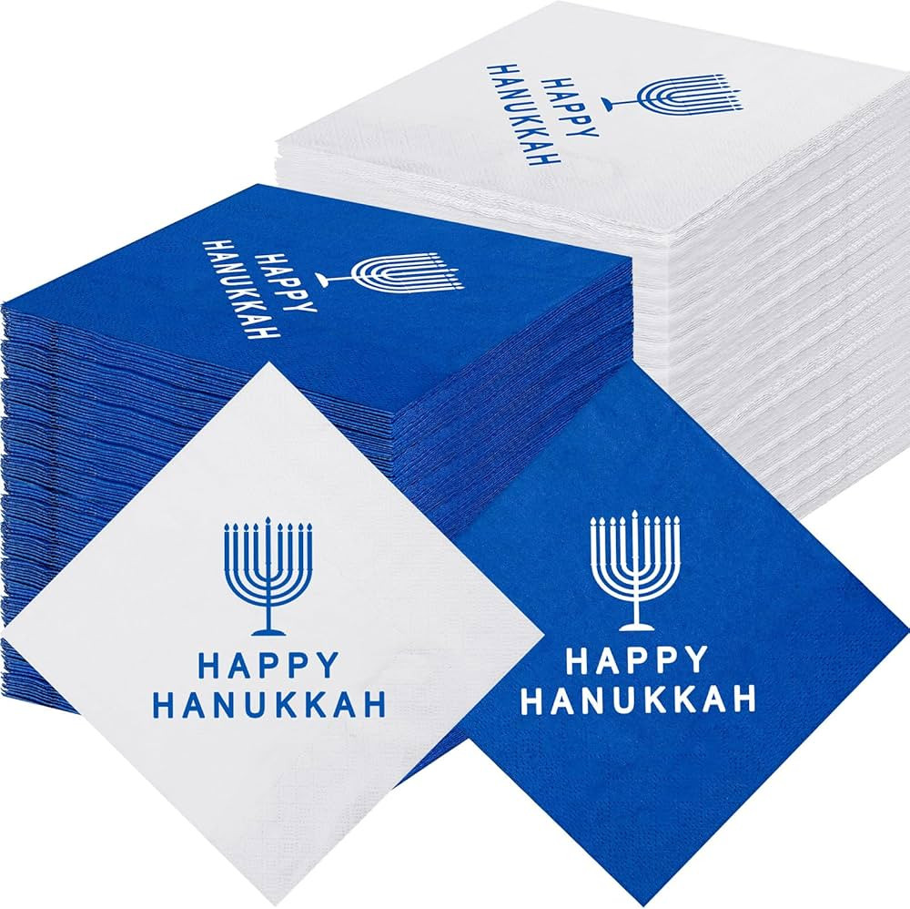 Gueevin 200 Pcs Happy Hanukkah Napkins Disposable Guest Napkins Hanukkah Party Cocktail Napkins C... | Amazon (US)