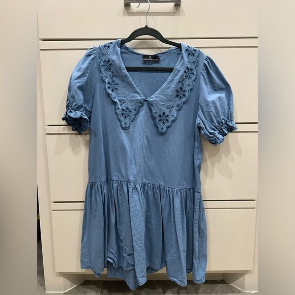 👗POMANDER PLACE French Blue Collared Eyelet Dropwaist Kit Dress S | Poshmark