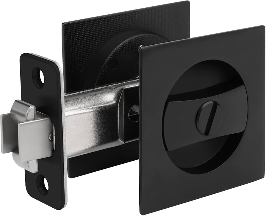 goldenwarm Pocket Door Lock, Matte Black Contemporary Privacy Square Pocket Door Hardware, Black ... | Amazon (US)