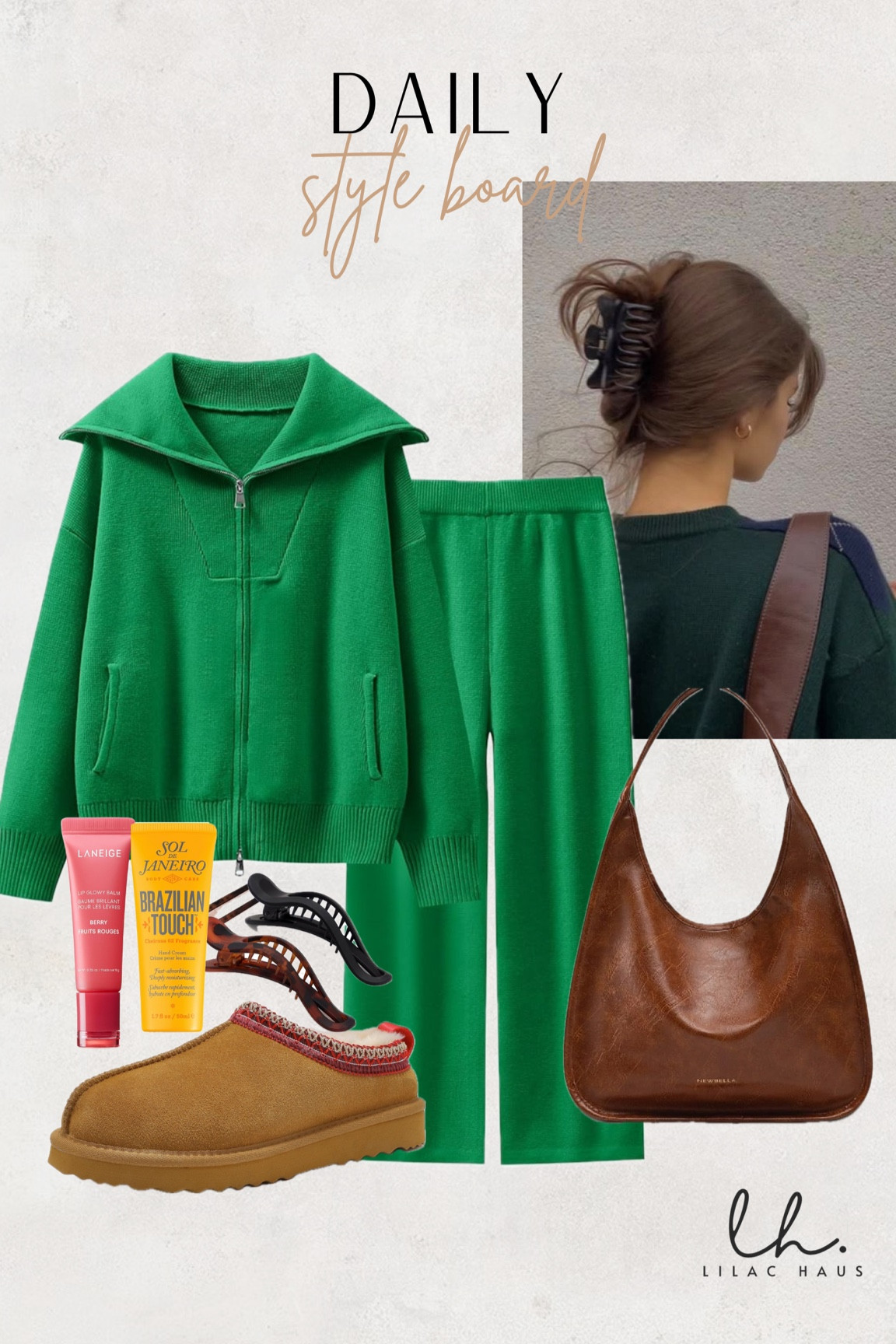 Daily Style Board: Kelly Green sweater set 
•sweater set
•best lip gloss
•cute shoulder bag 
•comfortable hair clip

#LTKHoliday #LTKGiftGuide #LTKStyleTip