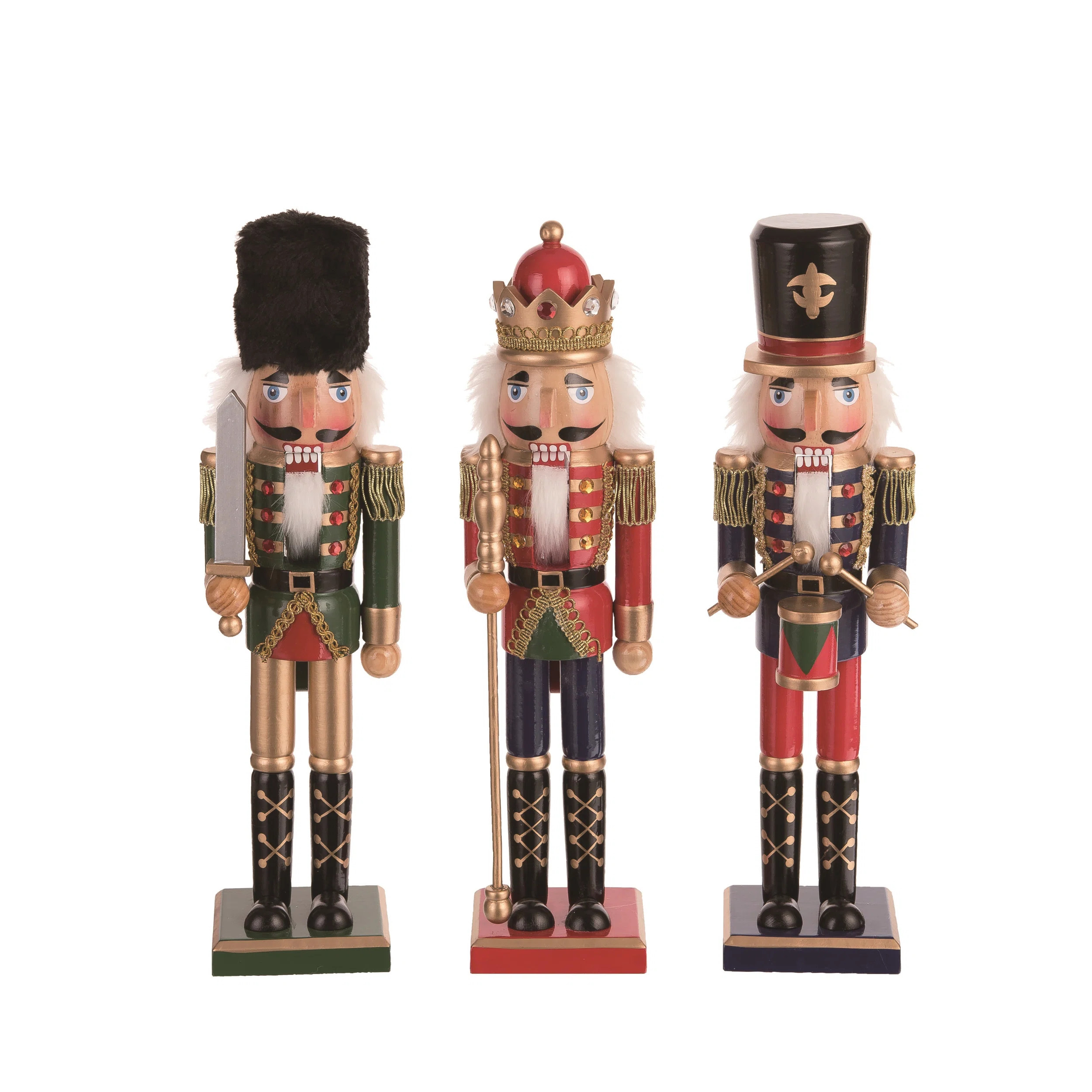 Wood Royal Nutcracker Figurine Set of 3 - Decorative Multicolor Nutcrackers for Christmas Tableto... | Wayfair North America