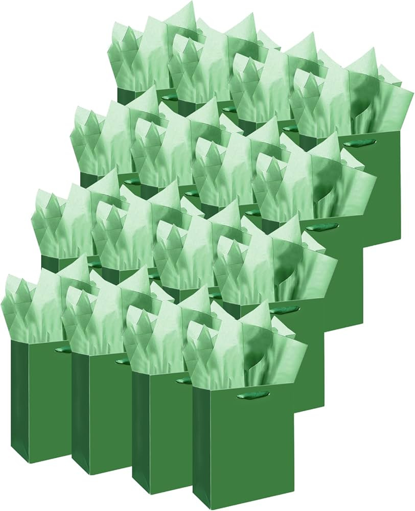 Gcardist Dark Green Gift Bags with Tissue Paper for Wedding, Birthday, Party Supplies-7.9"x4.3"x9... | Amazon (US)