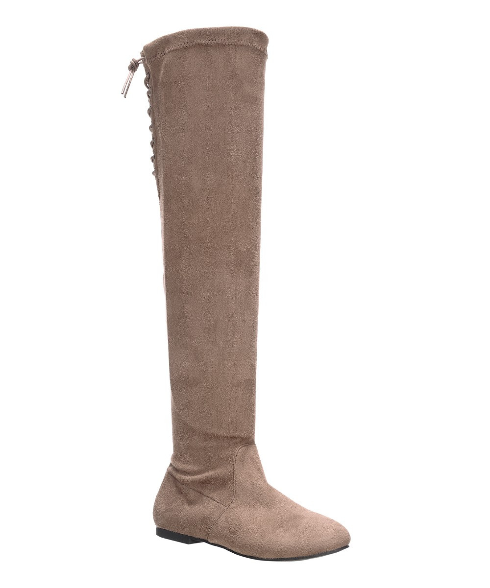 Nature Breeze Women's Casual boots TAUPE - Taupe Lace-Up Vickie Over-the-Knee Boot - Women | Zulily