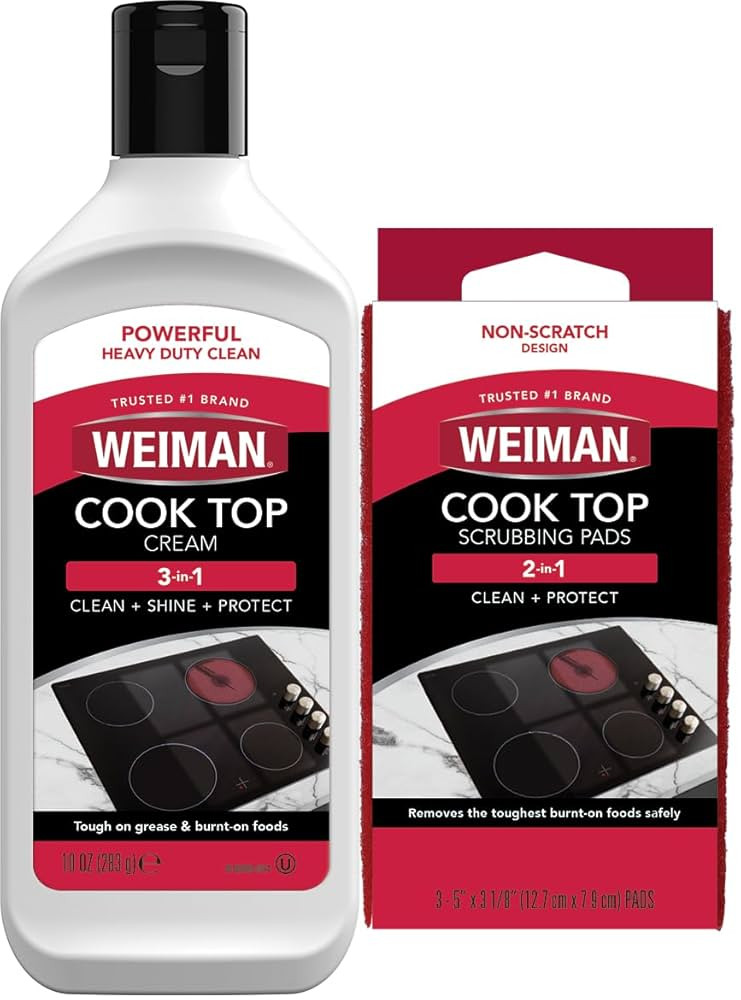 Weiman Ceramic and Glass Cooktop Cleaner - Heavy Duty Cleaner and Polish (10 Ounce Bottle and 3 S... | Amazon (US)