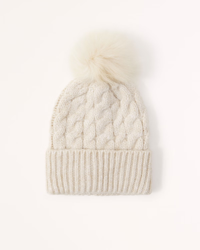 Women's Cable-Knit Pom Beanie | Women's Accessories | Abercrombie.com | Abercrombie & Fitch (US)