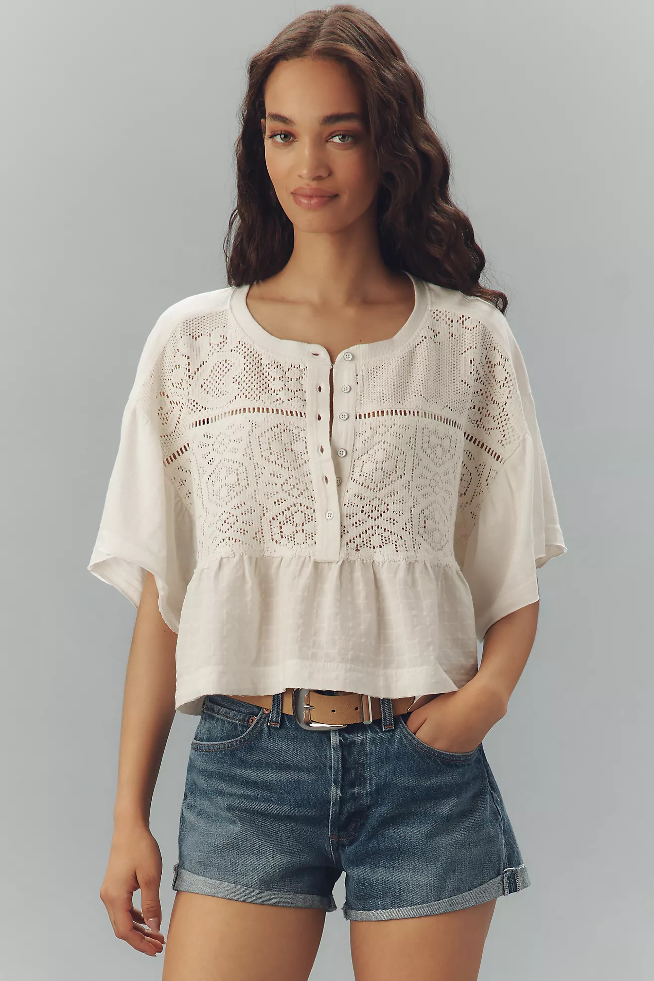 Pilcro Boxy Crochet Babydoll Blouse | Anthropologie (US)