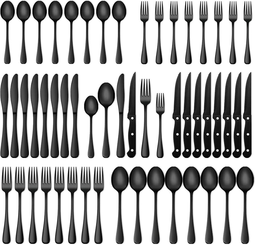 48-Piece Black Silverware Set with Steak Knives, AIVIKI Black Flatware Set for 8, Stainless Steel... | Amazon (US)