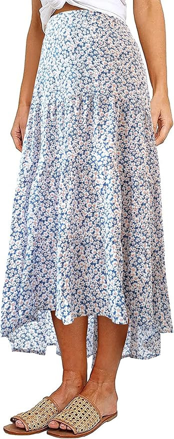 PRETTYGARDEN Women's Ditzy Floral Print Midi Skirt Boho Elastic High Waist Long Skirts for Women ... | Amazon (US)