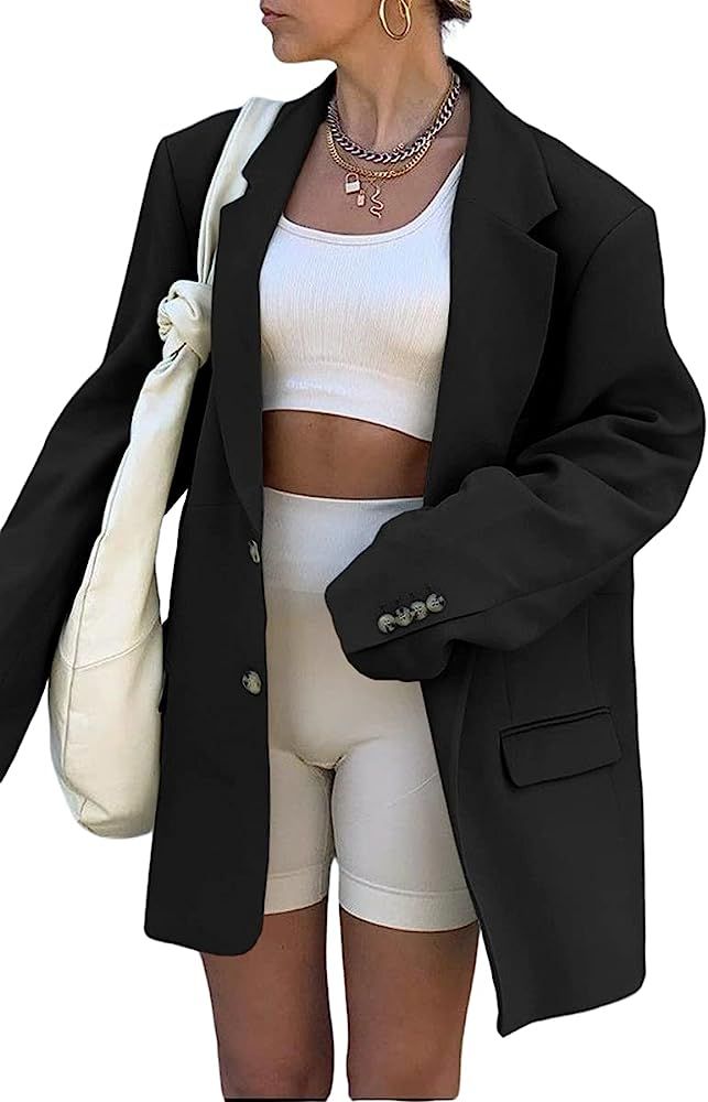 Grlasen Women Fashion Casual Elegant Long Sleeve Oversized Lapel Blazers Open Front Solid Work Offic | Amazon (CA)
