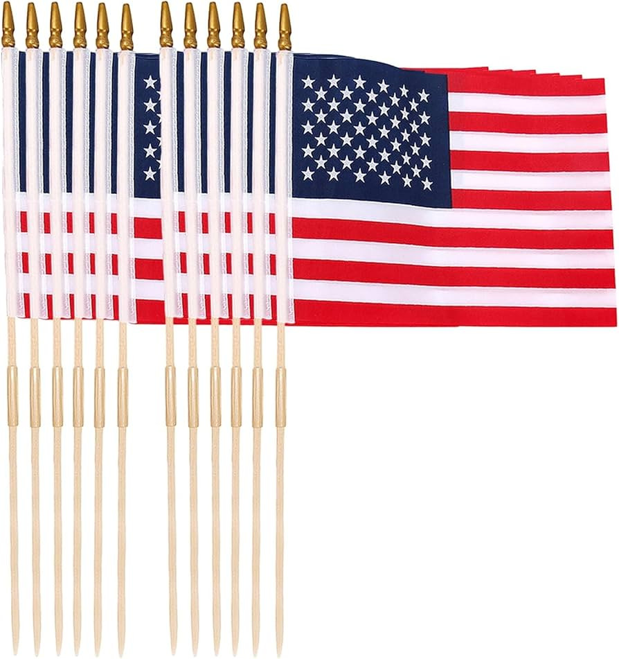 12 Pack 12x18 Inch American Flags for Outside, US Flags with Kid-Safe Spear Top ,American Flags o... | Amazon (US)