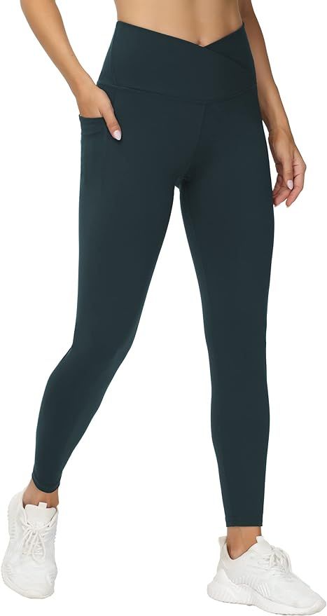 THE GYM PEOPLE Womens' V Cross Waist Workout Leggings with Tummy Control and Pockets | Amazon (US)