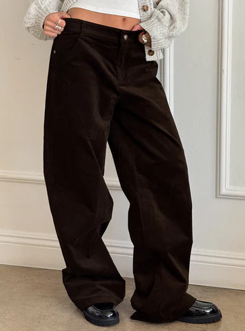 Kenza Wide Leg Corduroy Pant Brown | Princess Polly US