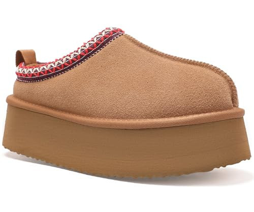 geabal Slip Ons Women's Platform Fuzzy Cozy Slippers Genuine Suede Water Resistant Winter Platform Mini Boots with Memory Foam and Faux Fur Lining Comfy Fuzzy Clogs | Amazon (US)
