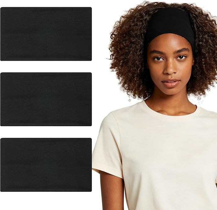 3Pcs Wide Headbands For Women, Black Headband Non Slip, Soft Cotton Cloth Stretchy Thick for Runn... | Amazon (US)