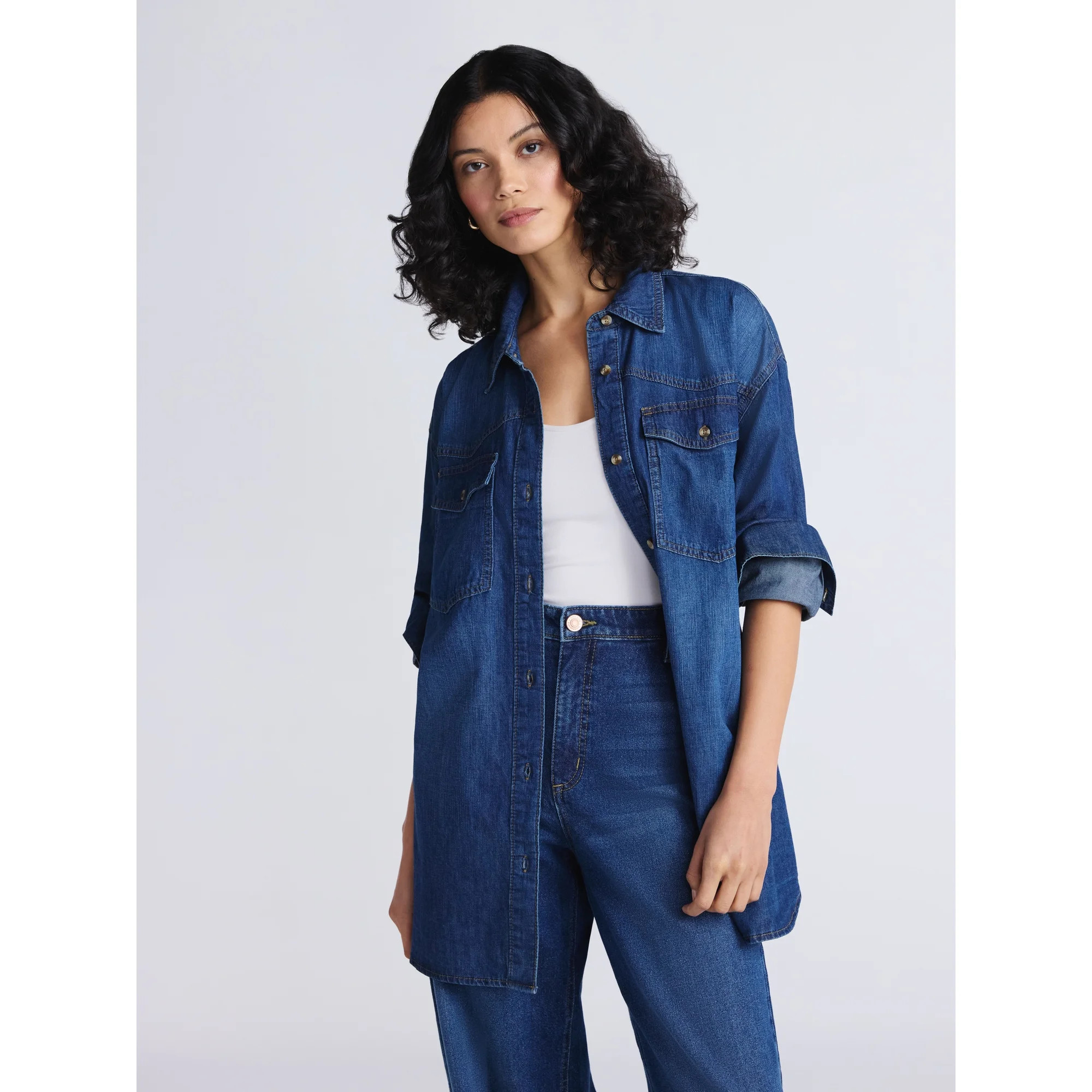 Sofia by Sofia Vergara Women's and Women's Plus Sofia Oversized Boyfriend Shirt with Long Sleeves... | Walmart (US)