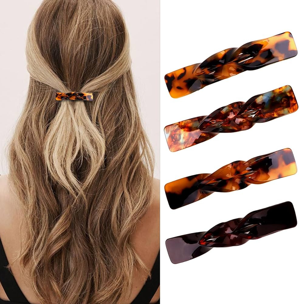 ANBALA 4Pcs Small Barrettes for Women 2.6 Inch Tortoise Shell Acetate Barrettes for Women Thin Fi... | Amazon (US)