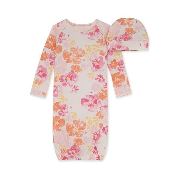 Sunset Bloom Organic Baby Gown & Cap Set | Burts Bees Baby