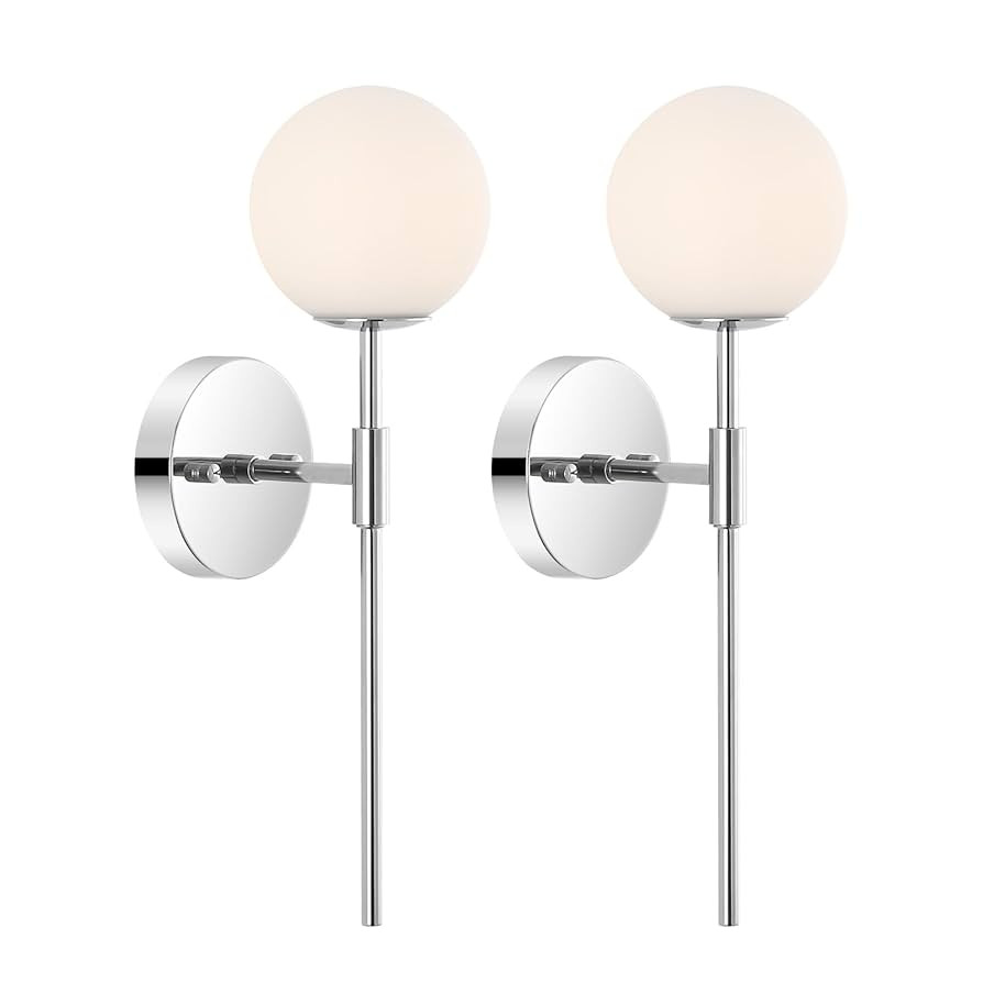 Modern Wall Sconce Set of 2 White Globe Glass Shades Mid Century Bathroom Vanity Wall Light Fixtu... | Amazon (US)