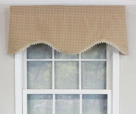 Adonnis Checkered Cotton Scalloped 50'' W Window Valance in Beige | Wayfair North America