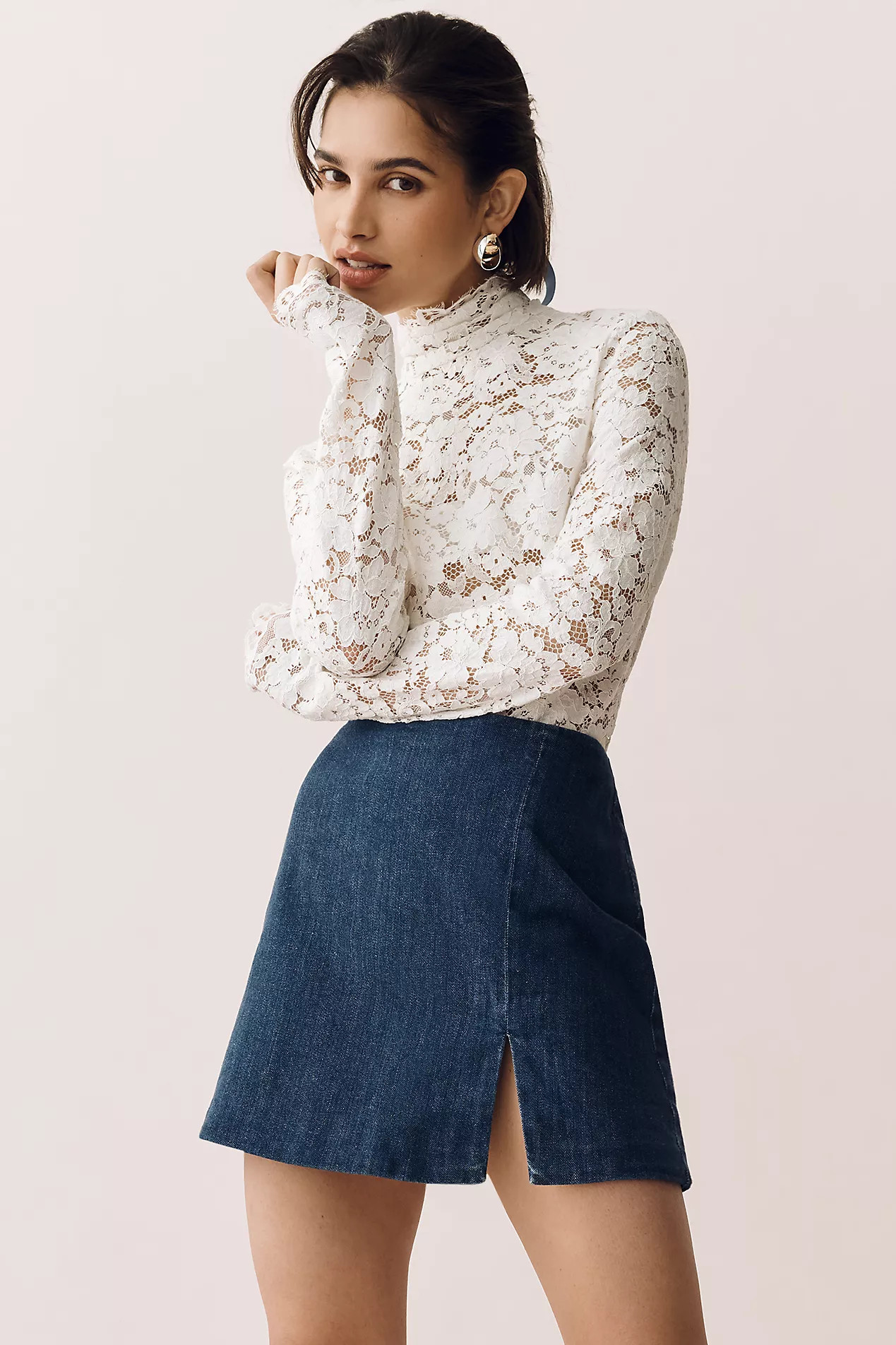 By Anthropologie Side-Slit Denim Mini Skirt | Anthropologie (US)